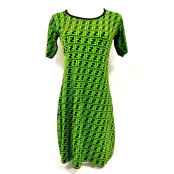 ❤️❤️SOLD❤️❤️Fendi Black and Green Logo Mini Dress - Picture 1 of 8